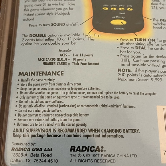 Radica Blackjack 21 Casino Pocket Electronic Handheld Game in Original Packaging - Picture 10 of 11